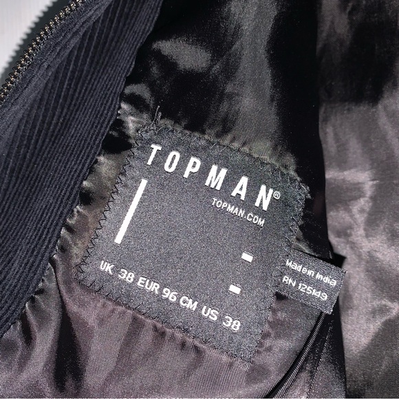 Topman Jacket Mens 38 Small Black Corduroy Bomber Full Zip Moto Casual Members - Picture 6 of 6